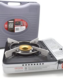 Chef Master 90235 Butane Countertop Stove 12,000 BTU, Professional Quality, Portable, with Carry Case, High Performance, Electronic Ignition, Brass Burner, Double Wind Guard, 1 Burner