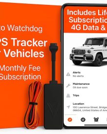 Wired GPS Tracker for Vehicles, No Monthly Fee, No Subscription, 4G SIM and Data Included, Mileage Tracking, Business Fleets, Quick Install, Speeding Alerts, Trip History, USA Developed, Moto Watchdog